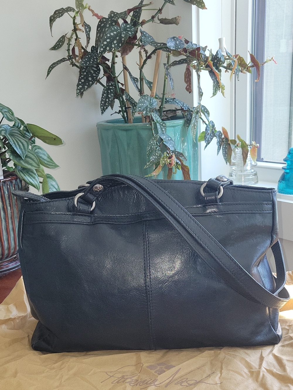 Patricia Nash Black Leather Shoulder Tote